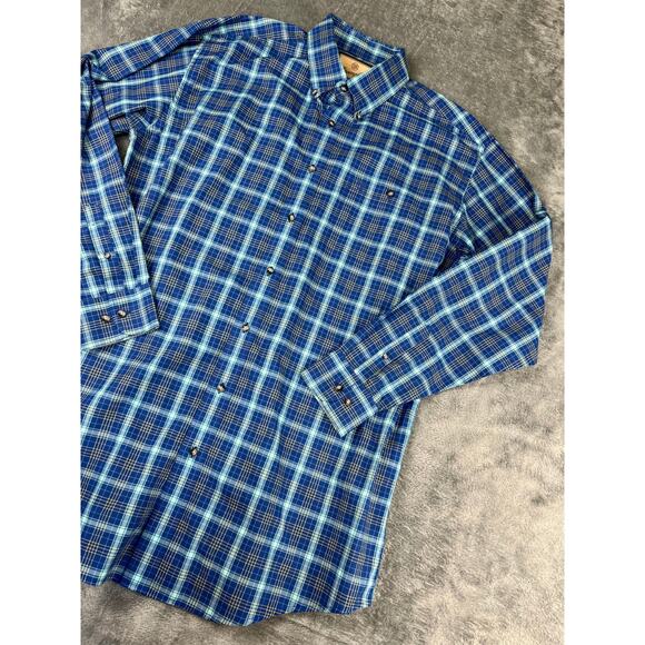 Wrangler Men’s Dress Button Western Blue Striped Shirt Size: XLT excellent - Picture 6 of 10